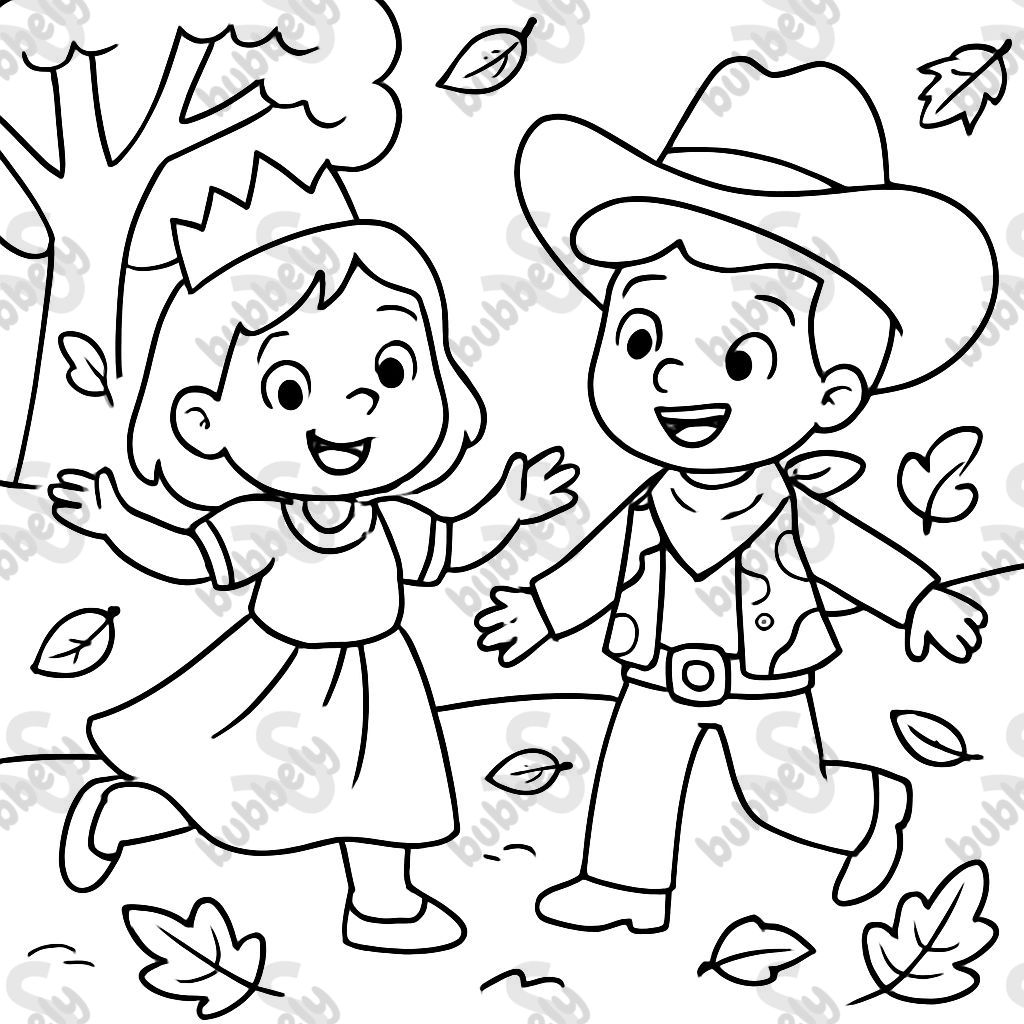 Kids playing dress up and fall theme background