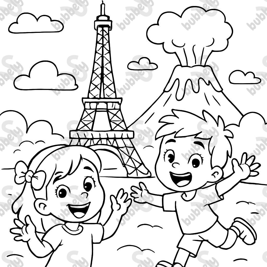 Eiffel Tower with volcano