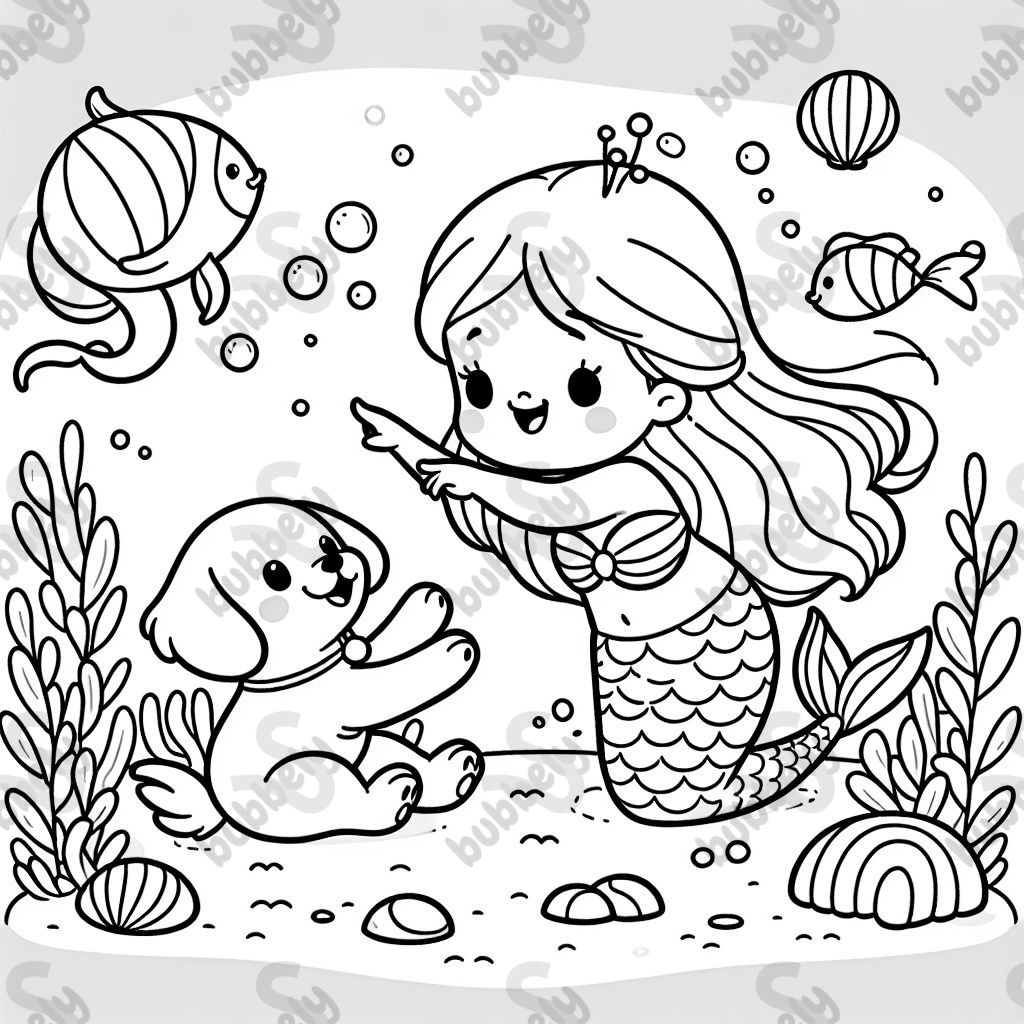 a mermaid with a puppy