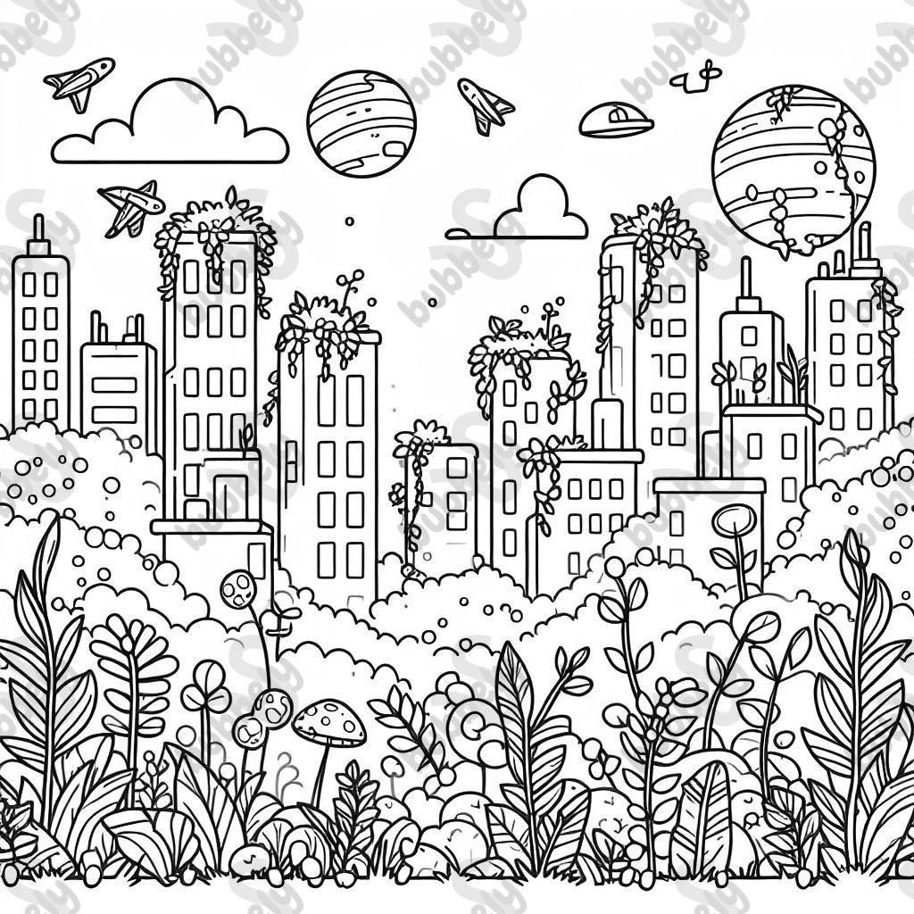 a city full of overgrown plants