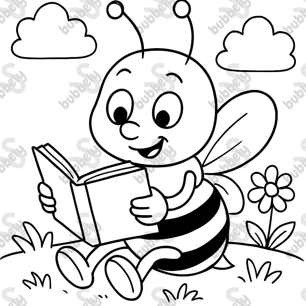 a bee comfortably reading a book