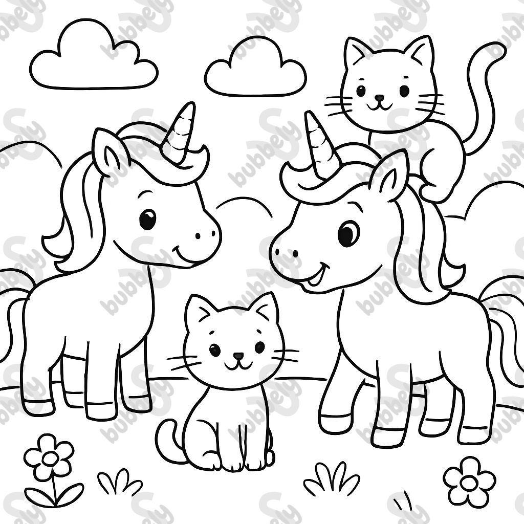 2 unicorns and 2 cats