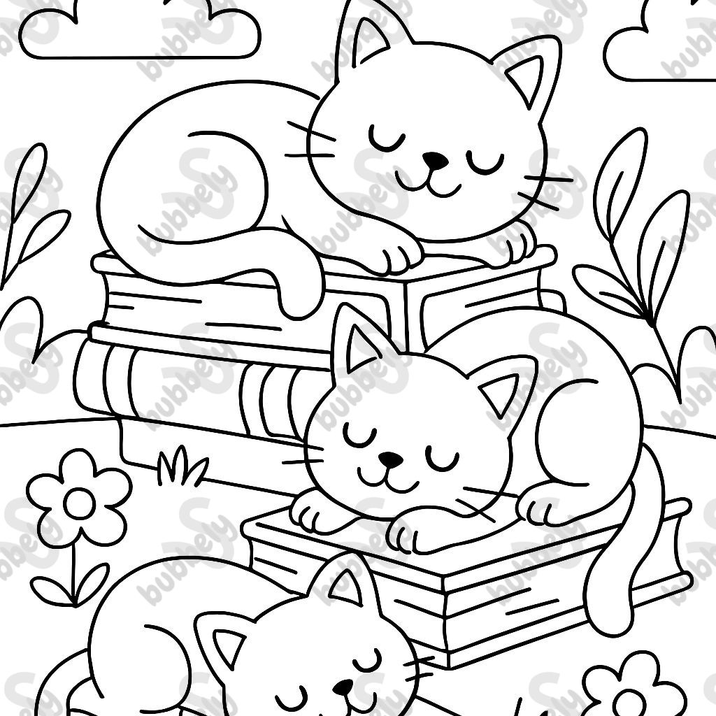 Des chats qui dorment sur des livres. Des chats qui dorment sur des livres.