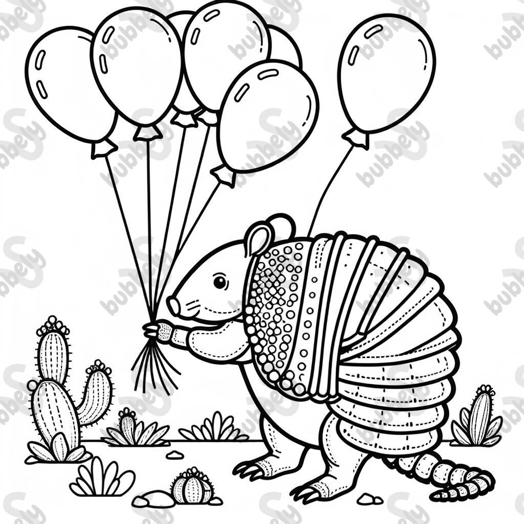 an armadillo with some baloons