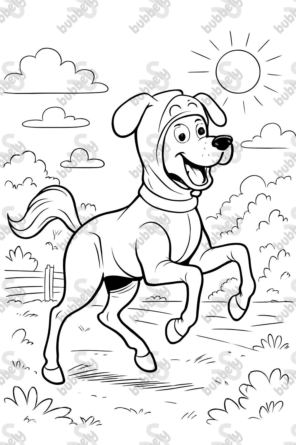 Un cheval en costume de chien