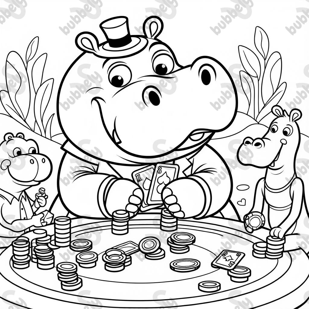 Un hippopotame joue au poker et a une attitude menaçante. Un hippopotame joue au poker et a une attitude menaçante.