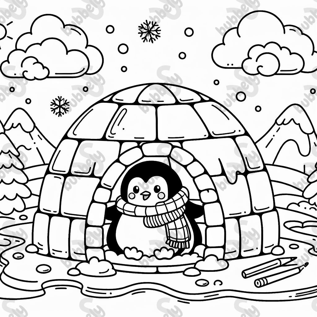 Penguin in igloo