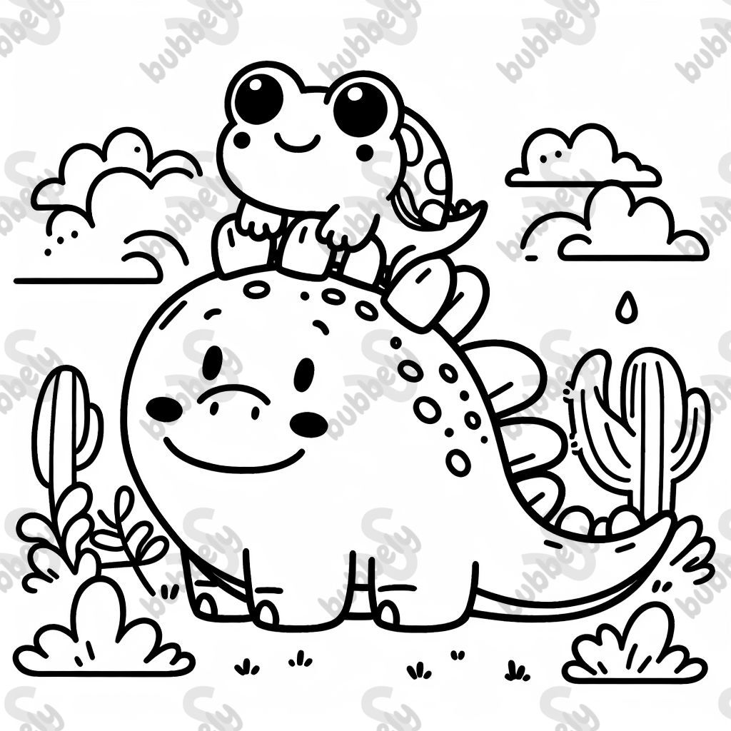 mignon stégosaure avec une grenouille sur la tête mignon stégosaure avec une grenouille sur la tête