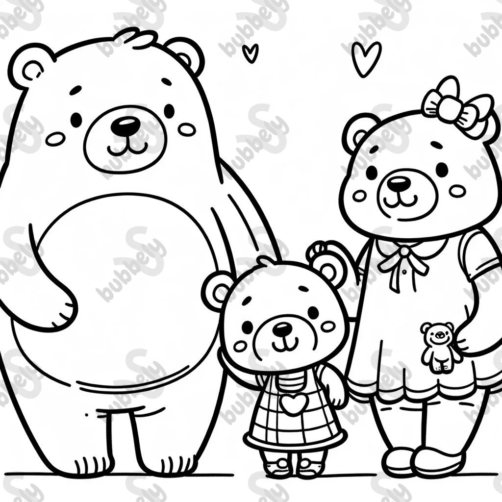 a bear family consisting of dad, mom, brother, and sister