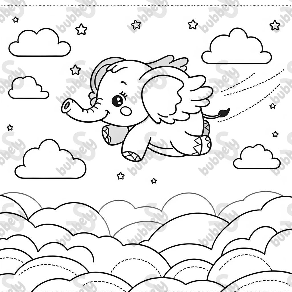 Un éléphant vole dans le ciel.