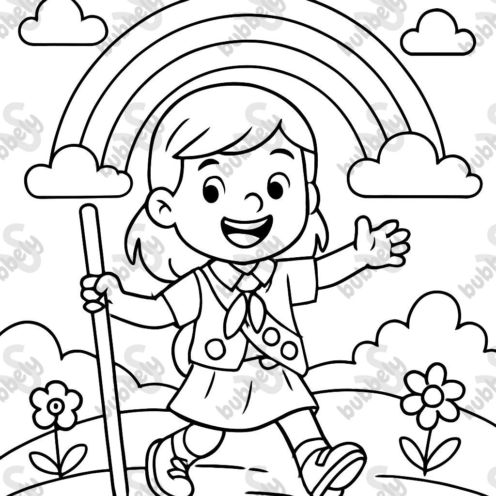girl guide under a rainbow