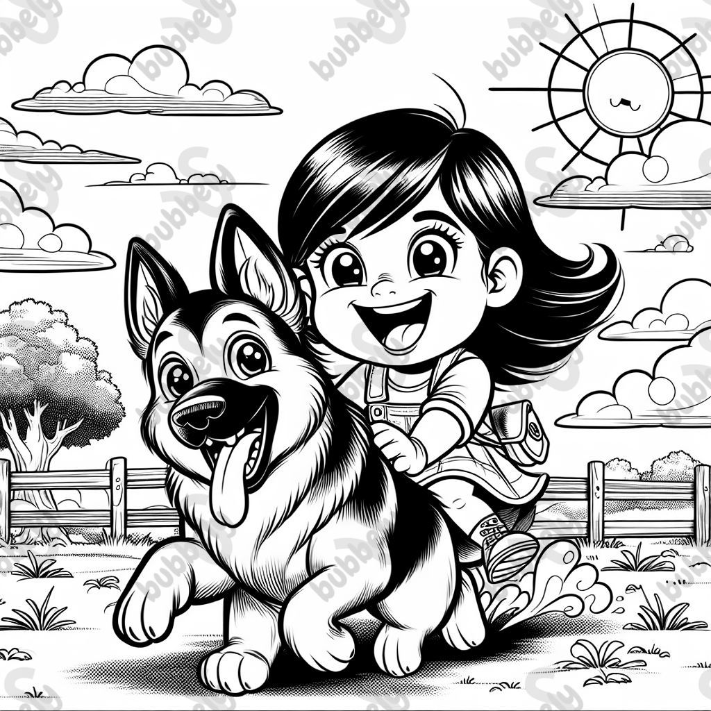 Young girl riding a German shepard