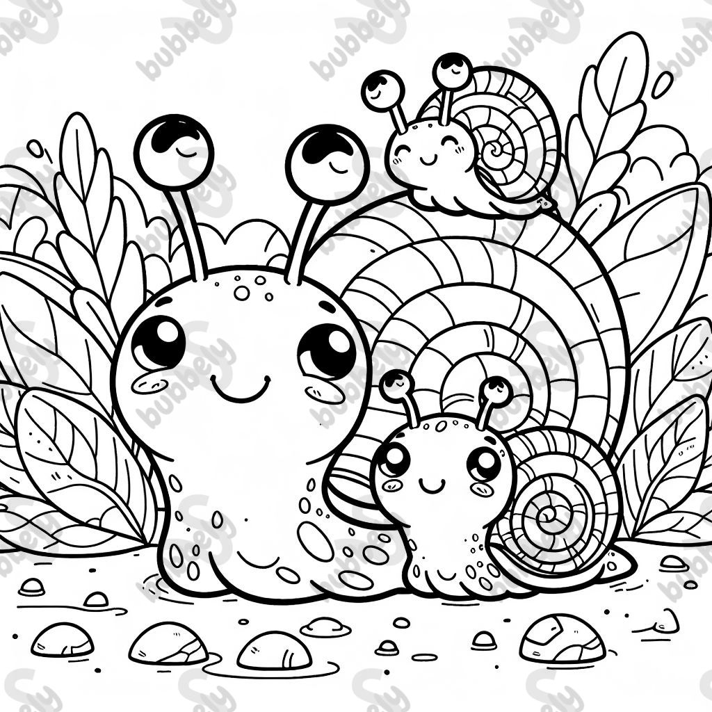 famille d'escargots avec 2 petits escargots