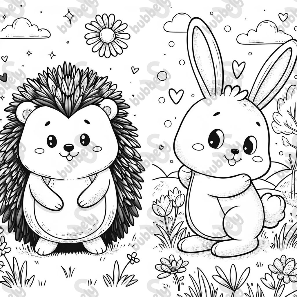 a hedgehog and bunny hugging