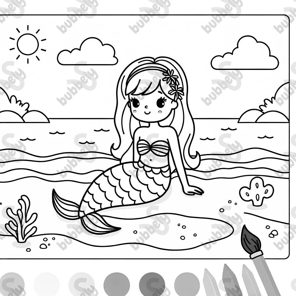 A 5 year old on a beach as a mermaid