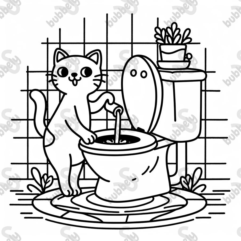 Un chat tirant la chasse d'eau