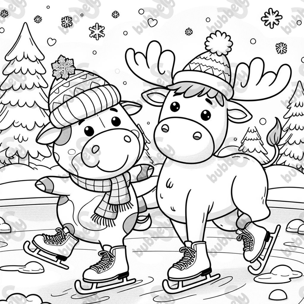 a cow and a moose skating