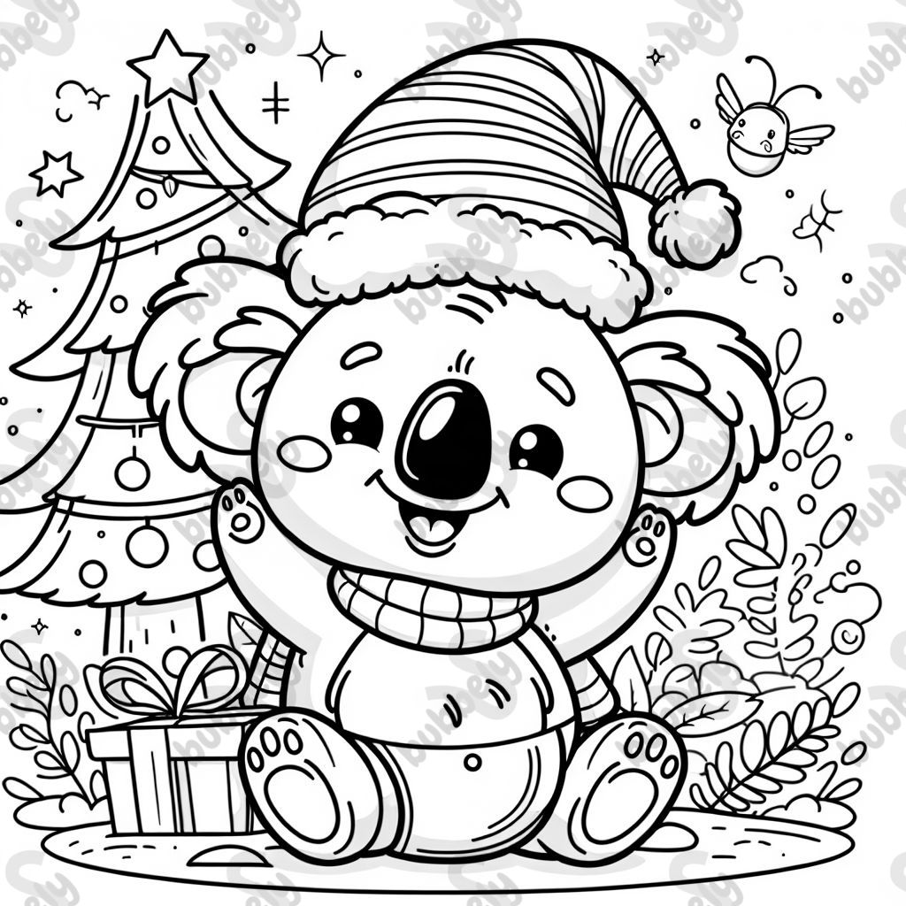 einen koala, der weihnachten feiert. er hat eine mütze auf dem kopf