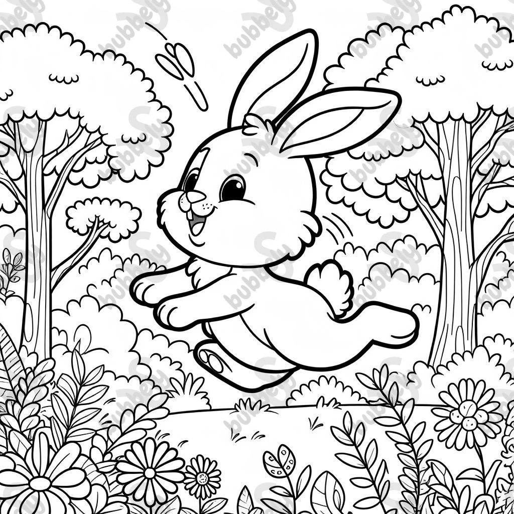 A bunny in the forest hopping all around