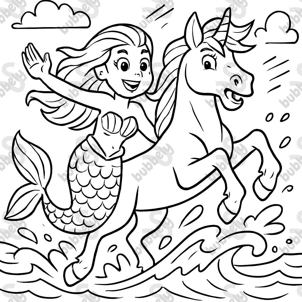 A picture with mermaid and unicorn