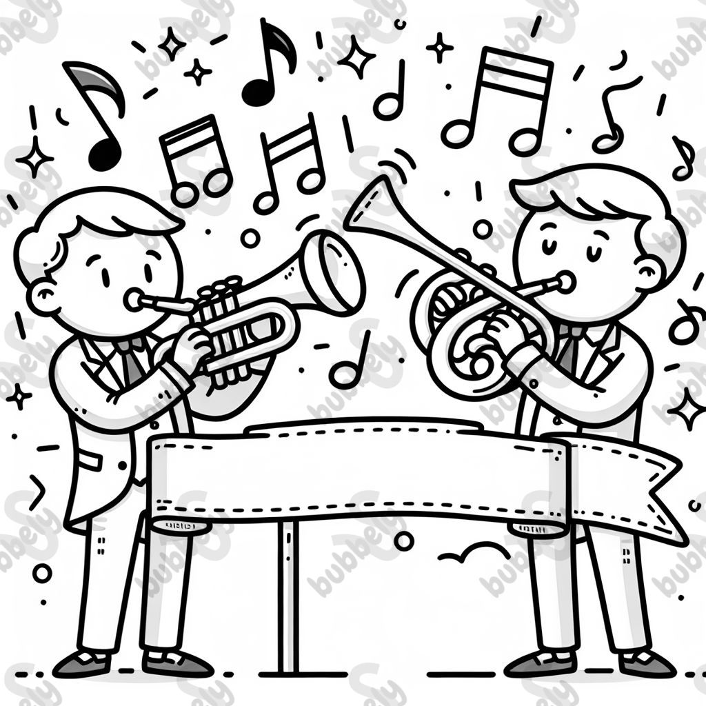 Musiker trompete klarinette noten mit leerem Banner