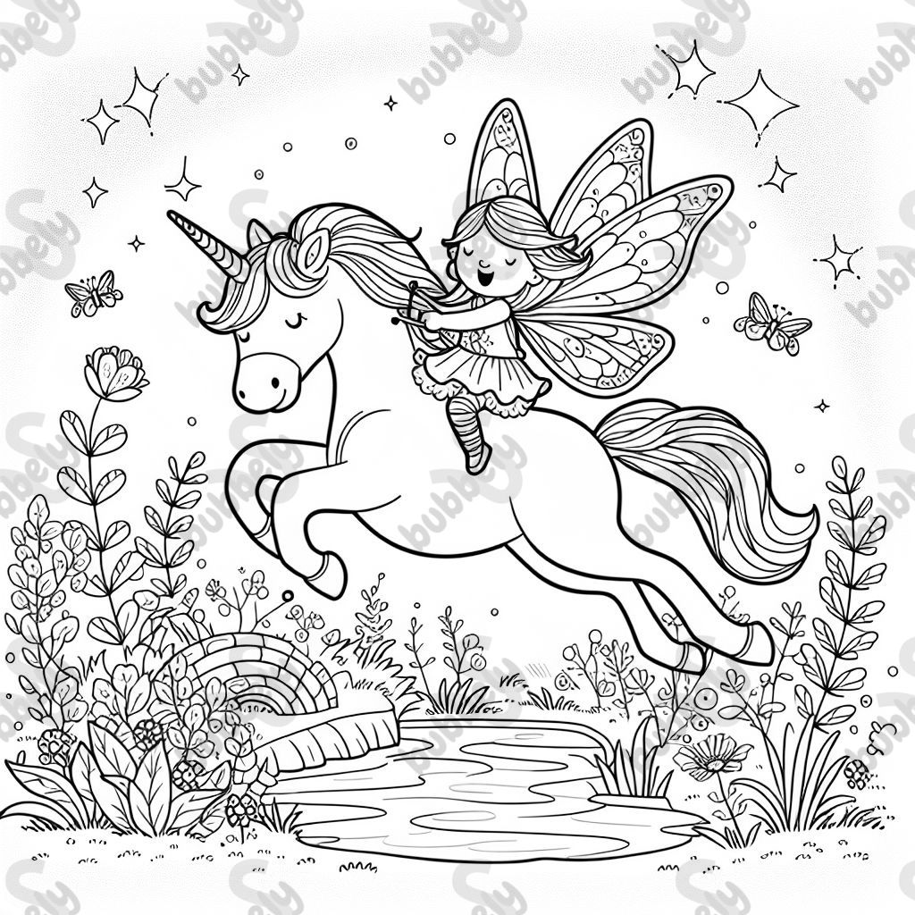 A fairy jumping on a unicorn digging on top of each other