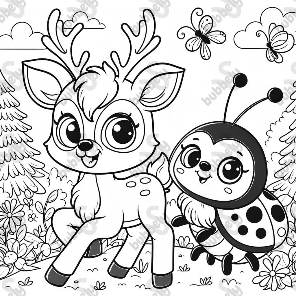 Cute reindeer and ladybird