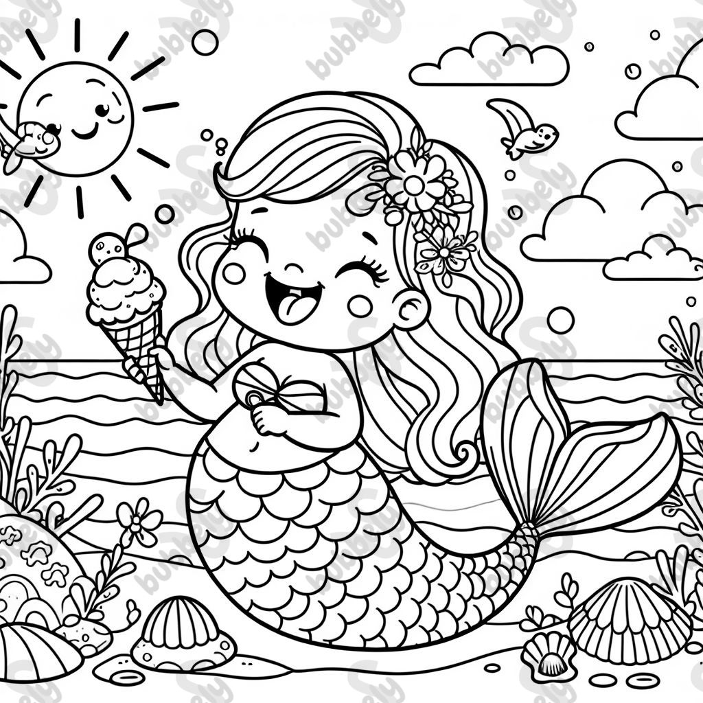 Eine Meerjungfrau isst ein Eis 