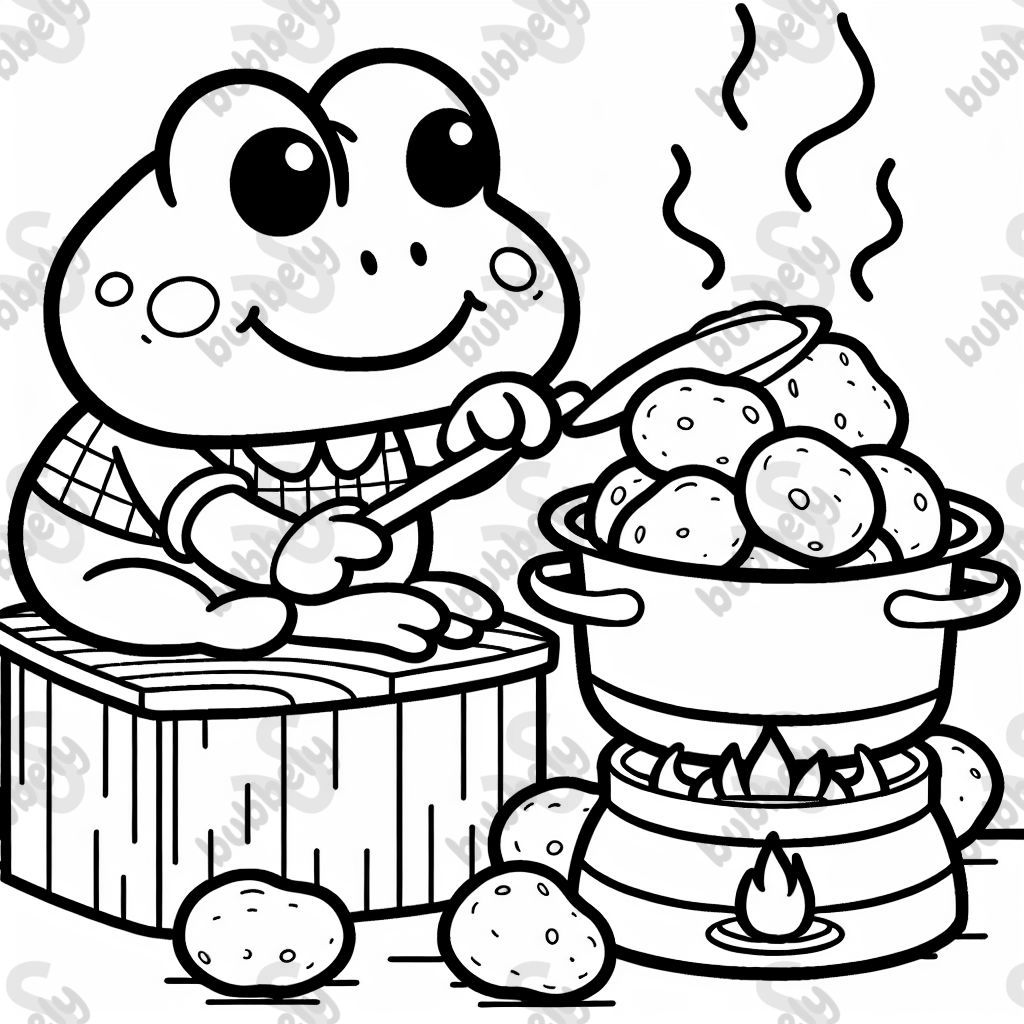 Ein Frosch der Kartoffeln kocht