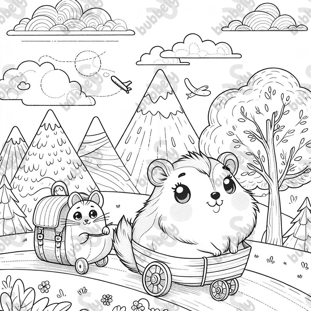 a hamster and a cat traveling around the world