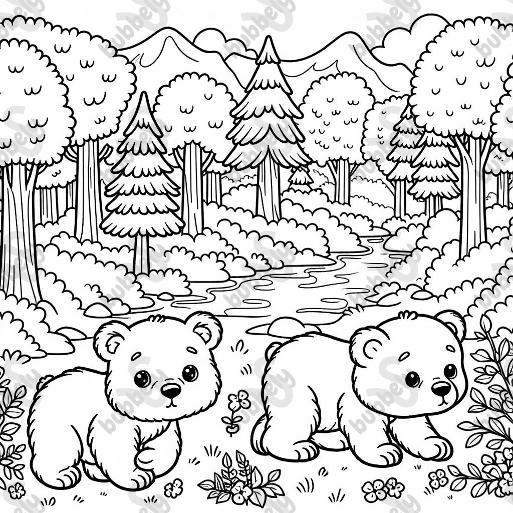Bear cubs in a forest