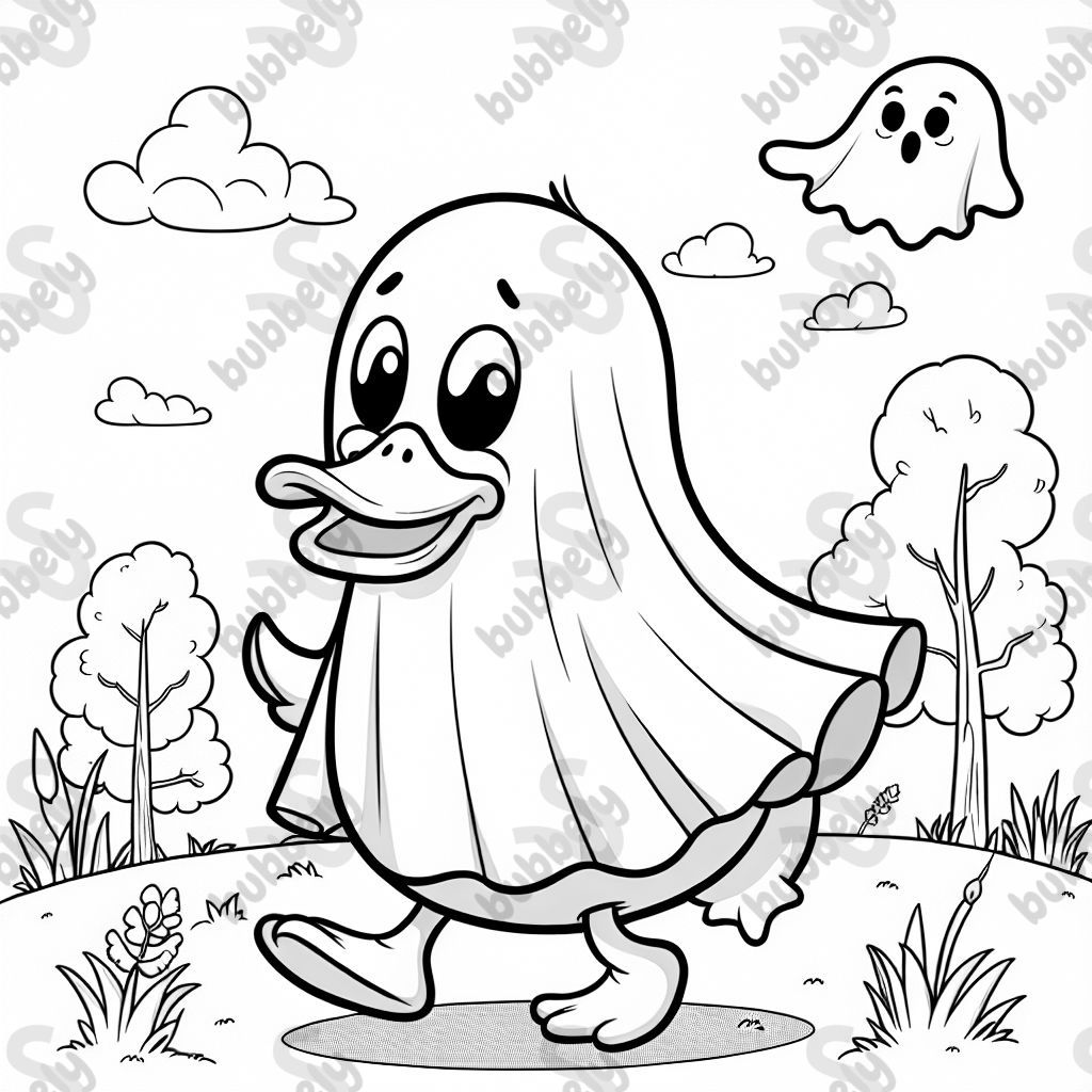 A duck dressed as a ghost.