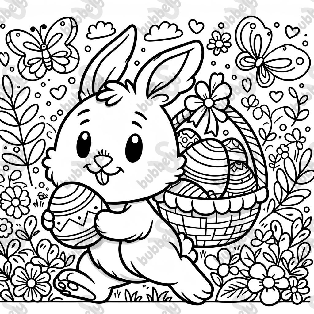 A Easter bunny with an egg basket on its back