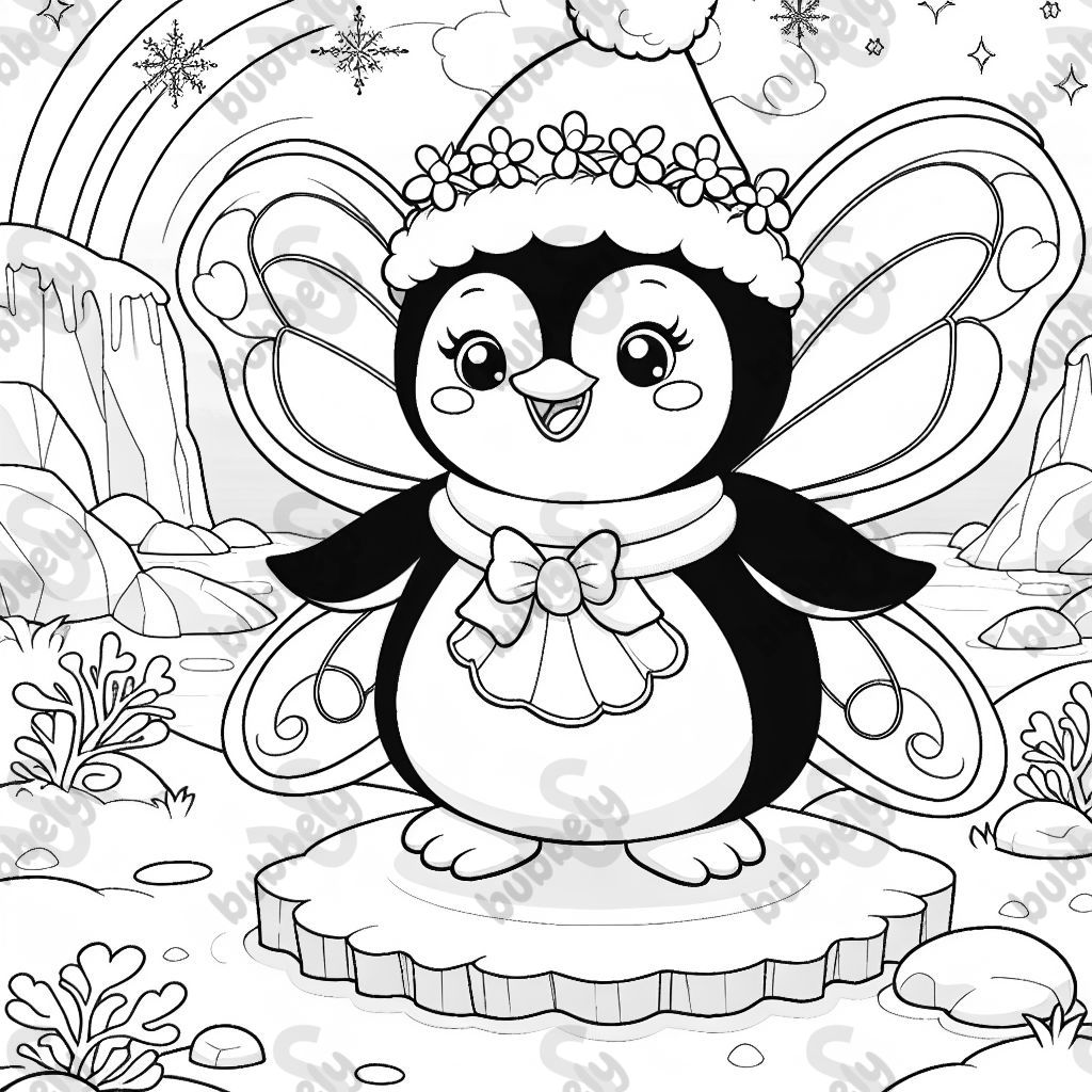 Pinguin in der Antarktis mit Feenkostüm