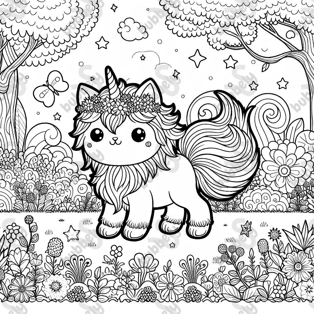 Kittycorn standing in a garden