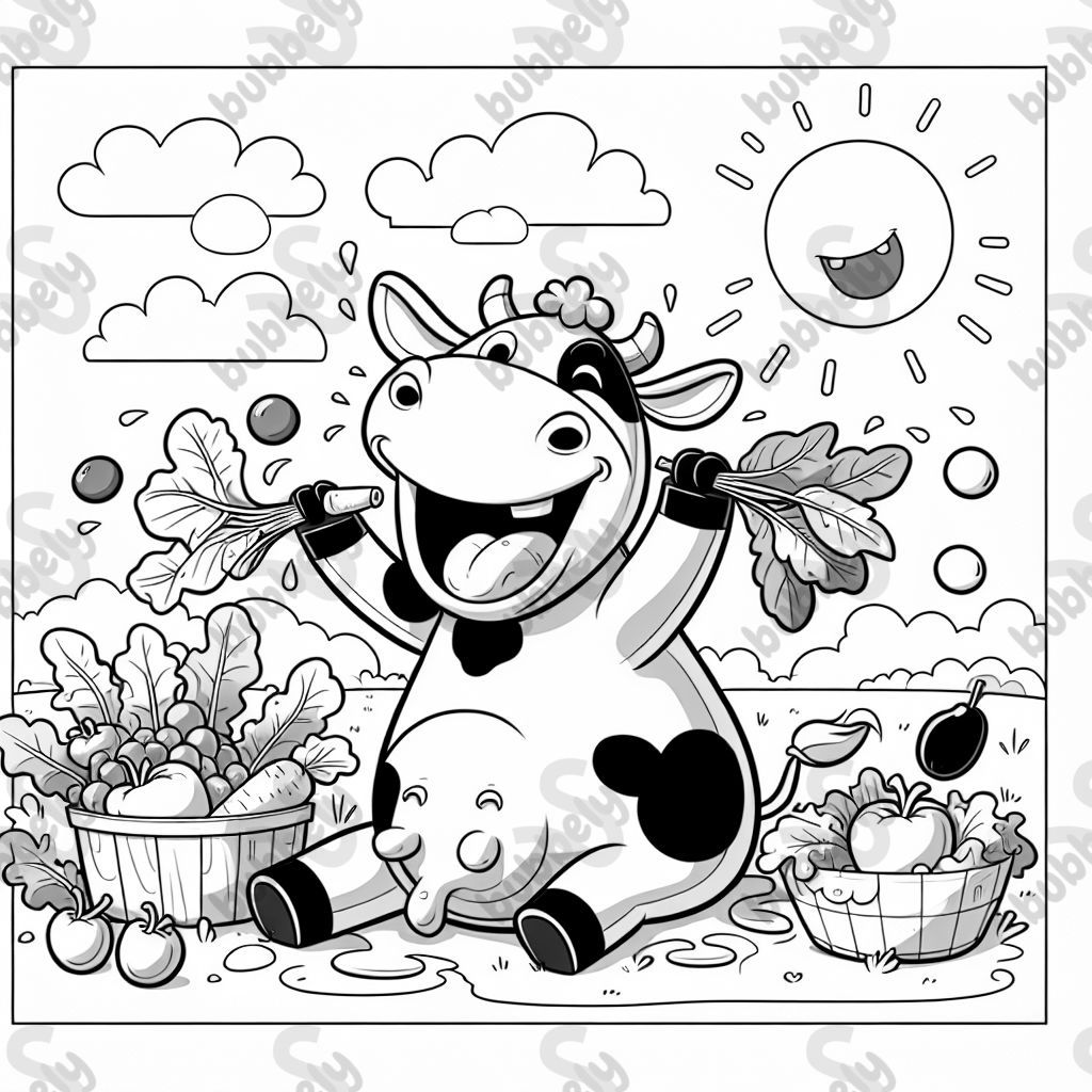 Cow eating vegetables 