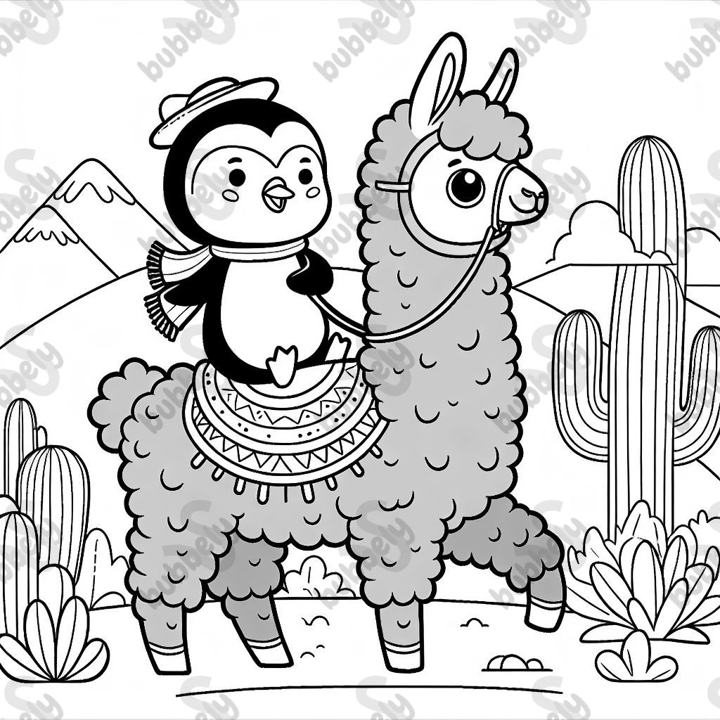 Einen Pinguin auf einem Lama 