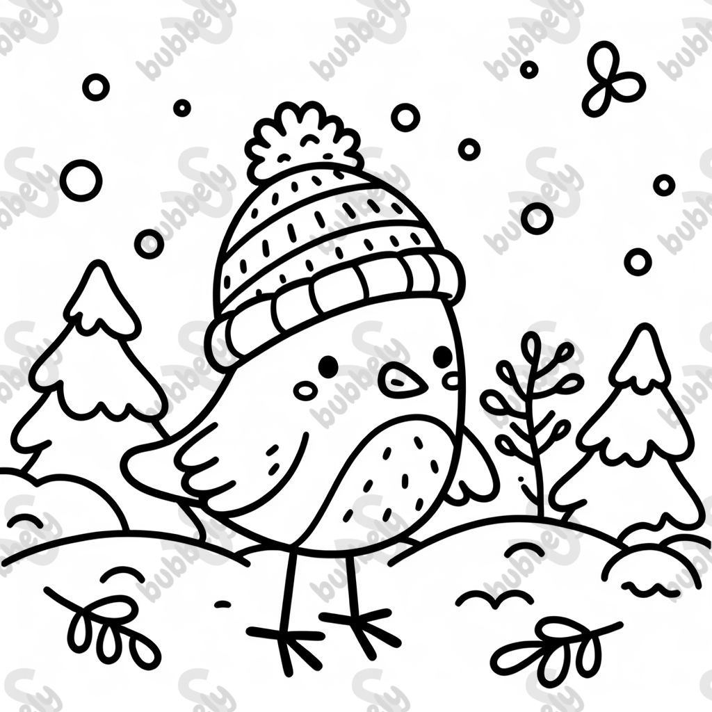 einen Vogel mit Mütze im Schnee