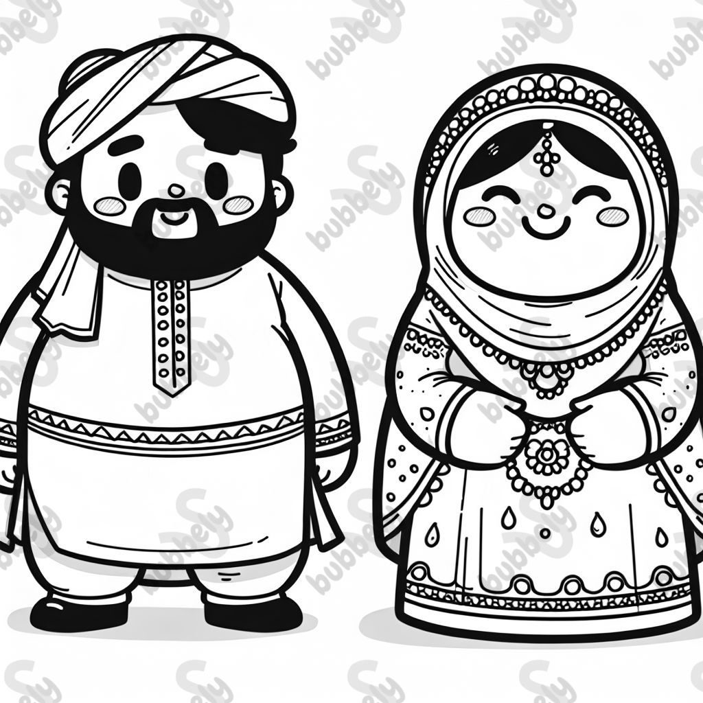 Can you draw an Indian man and a big lady getting married?