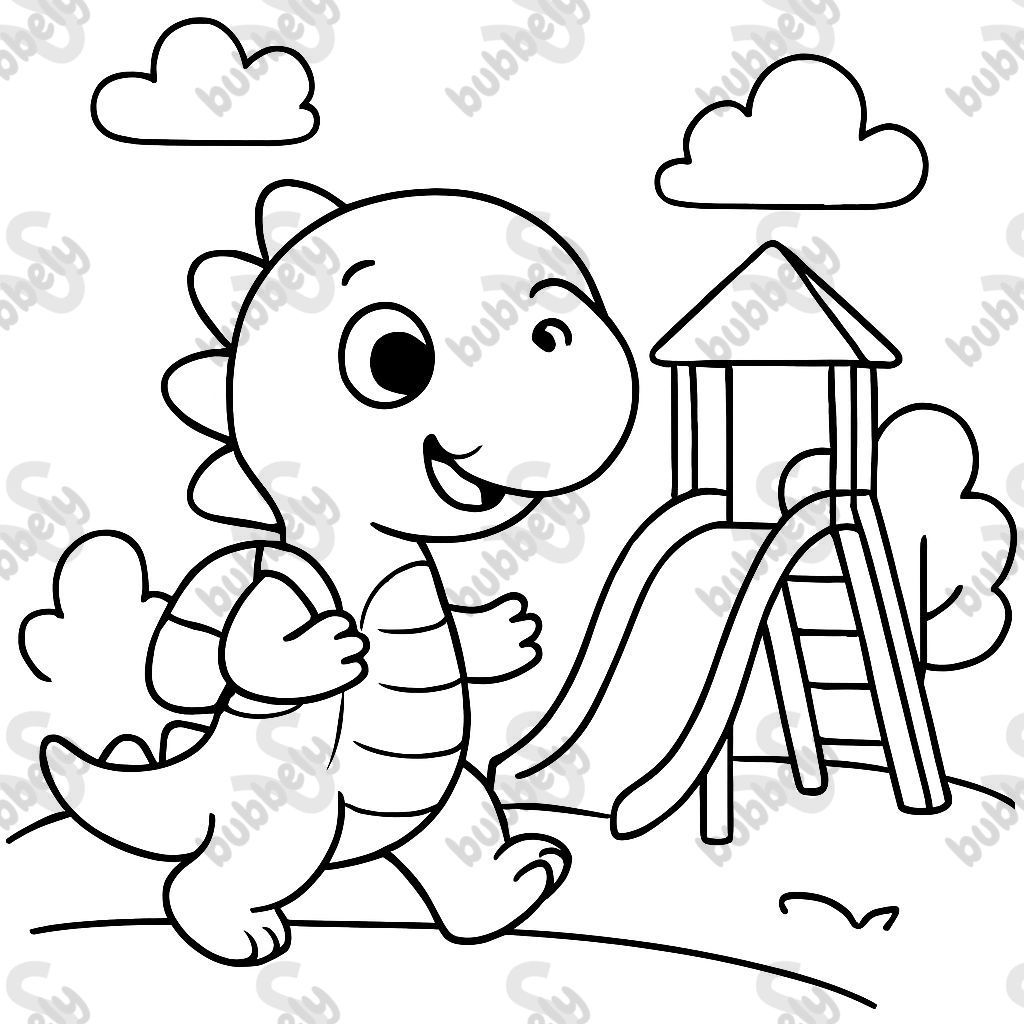 pink dinosaur going to the playground