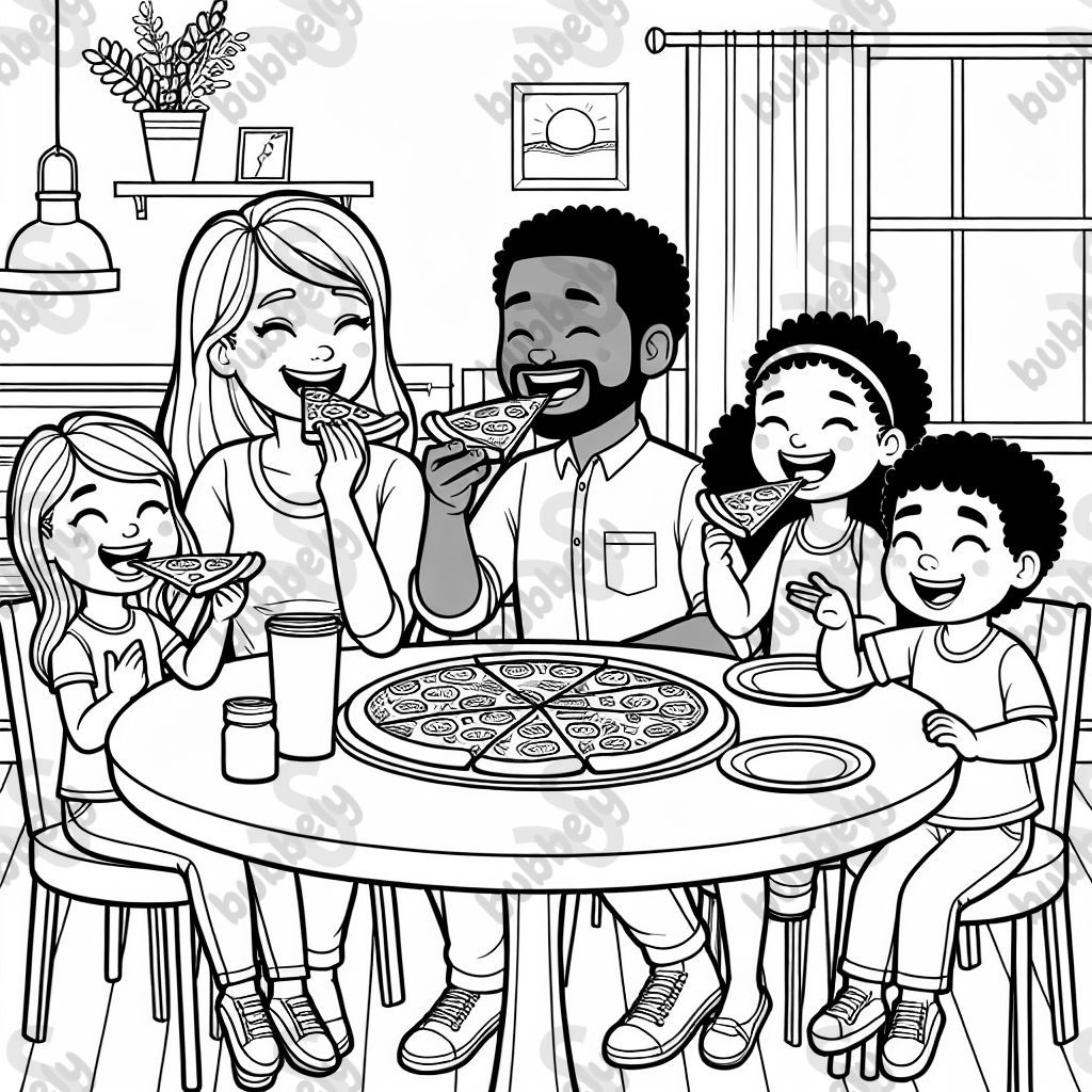 A family eating pizza
