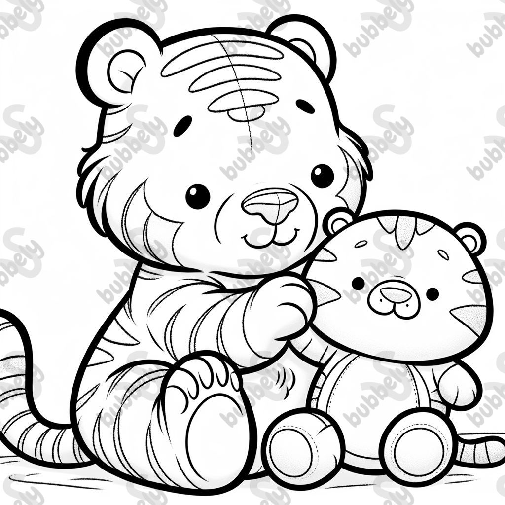 Tiger holding a stuffed animal tiger. Tiger holding a stuffed animal tiger.