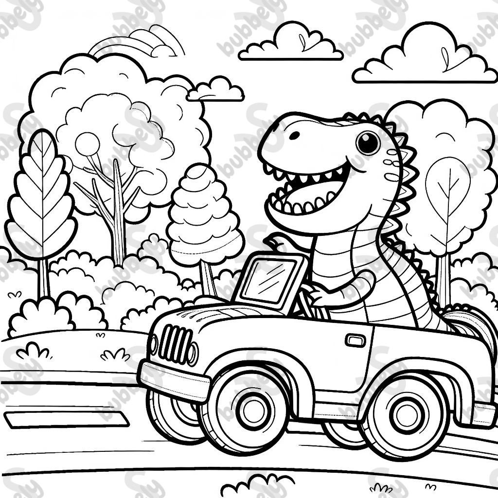 Dinosaur driving a car