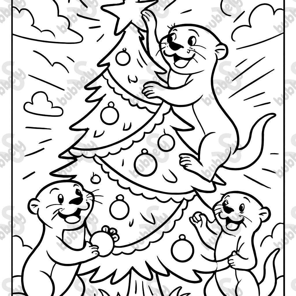 otters decorating a tree