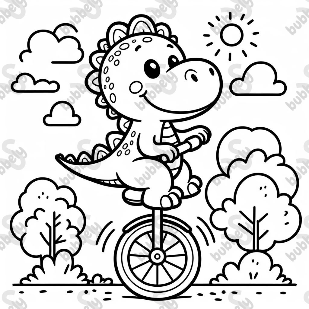 Dinosaur riding a unicycle
