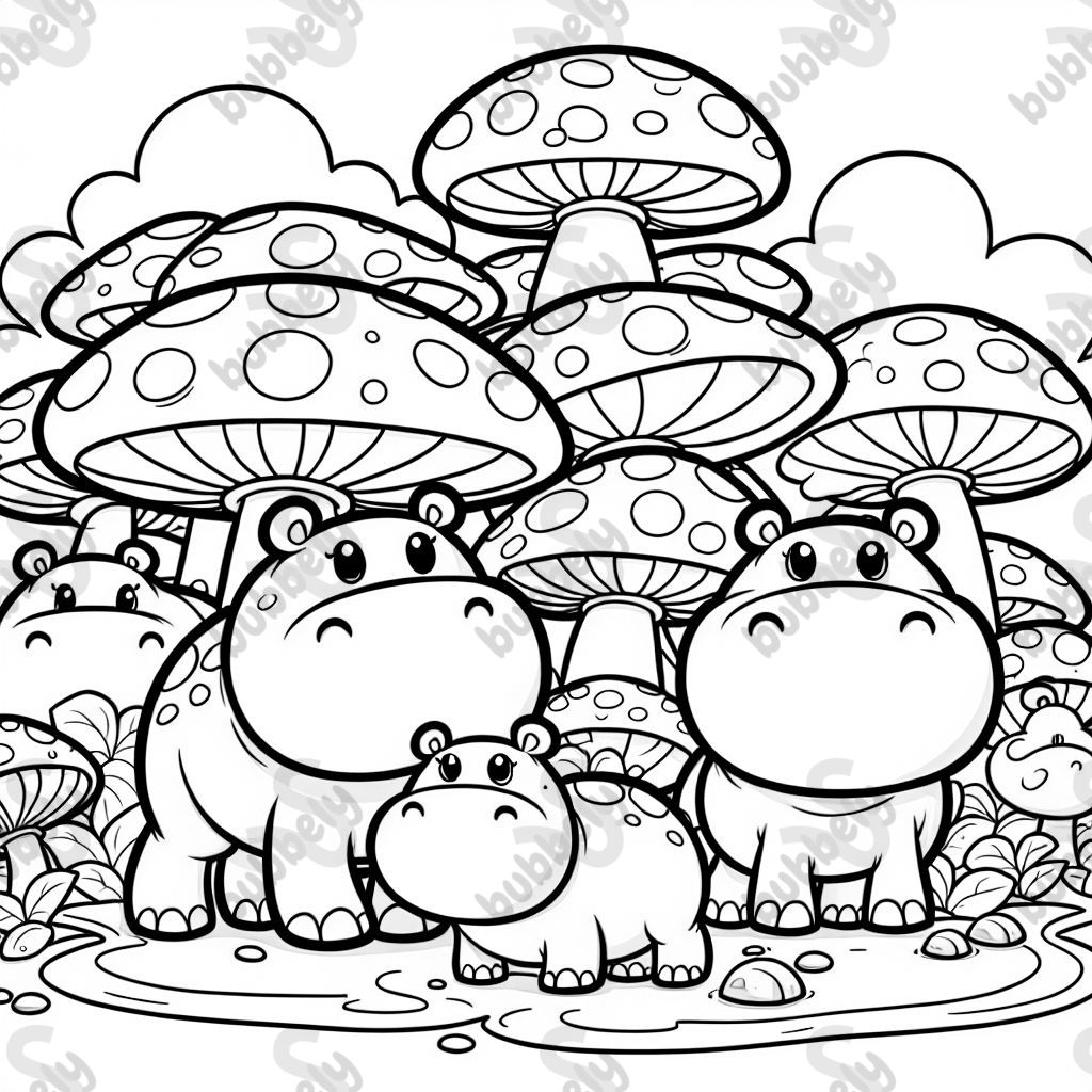 a group of hippos that look like mushrooms