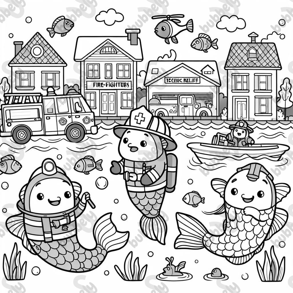 Fische als Feuerwehrleute, Polizisten, Rettungssanitäter und THW 