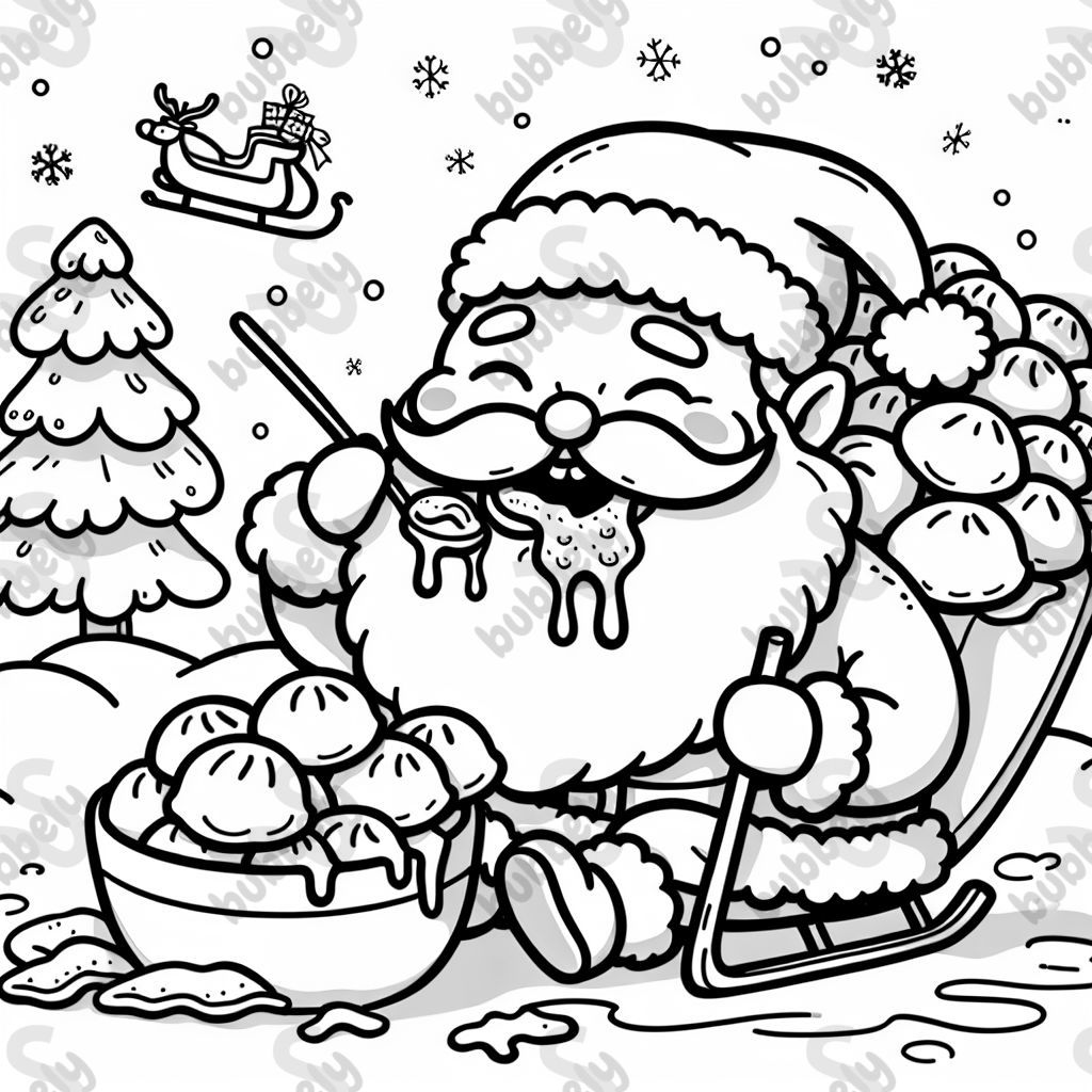 Santa eating dumplings.