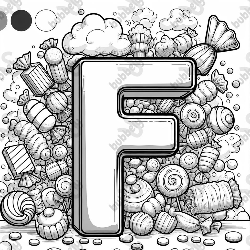 A giant letter F surrounded by candy 