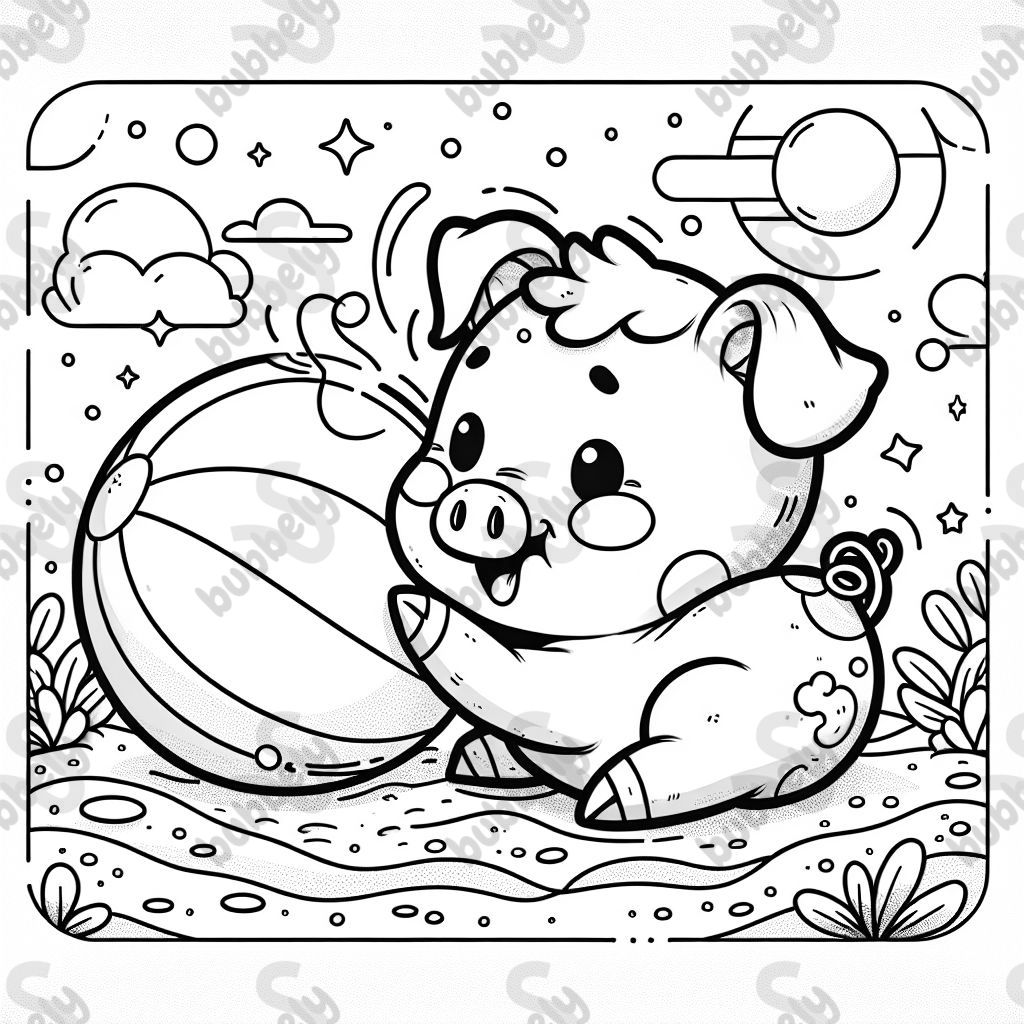 A pig playing with a ball